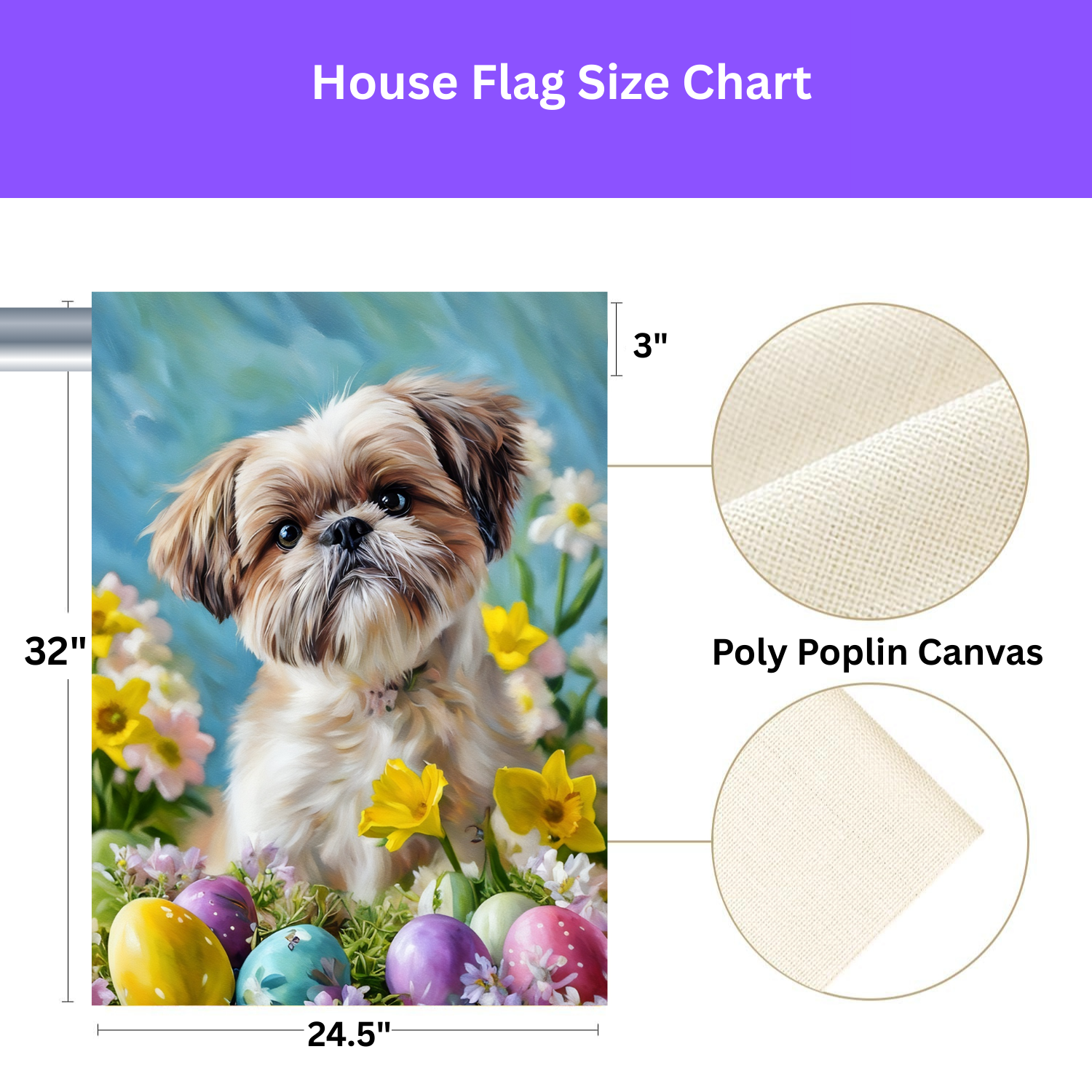 Shih Tzu Flowers and Easter Eggs Garden Flag