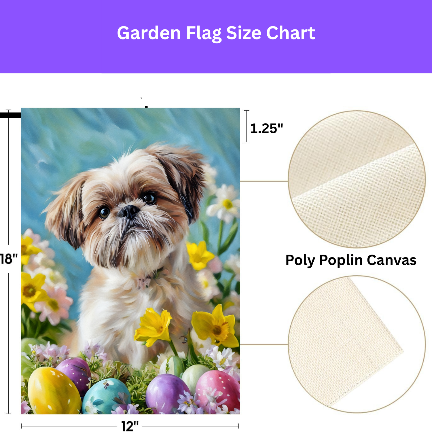Shih Tzu Flowers and Easter Eggs Garden Flag