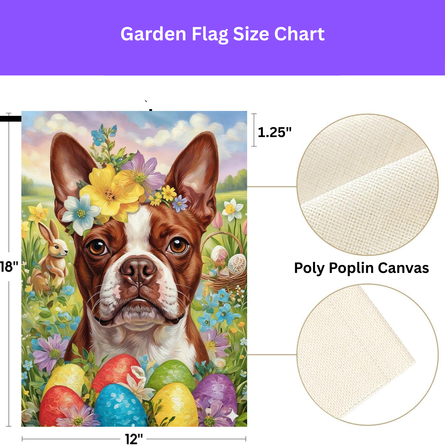 Red Boston Terrier Flowers and Eggs Easter Garden Flag