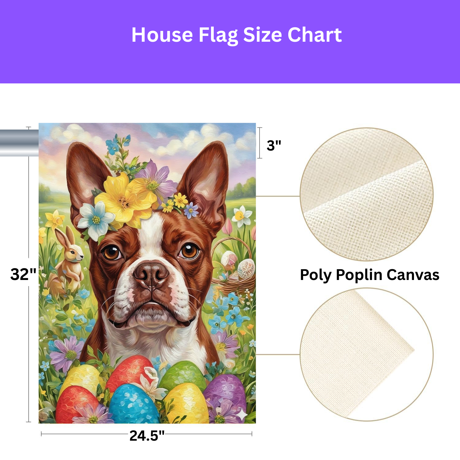 Red Boston Terrier Flowers and Eggs Easter Garden Flag