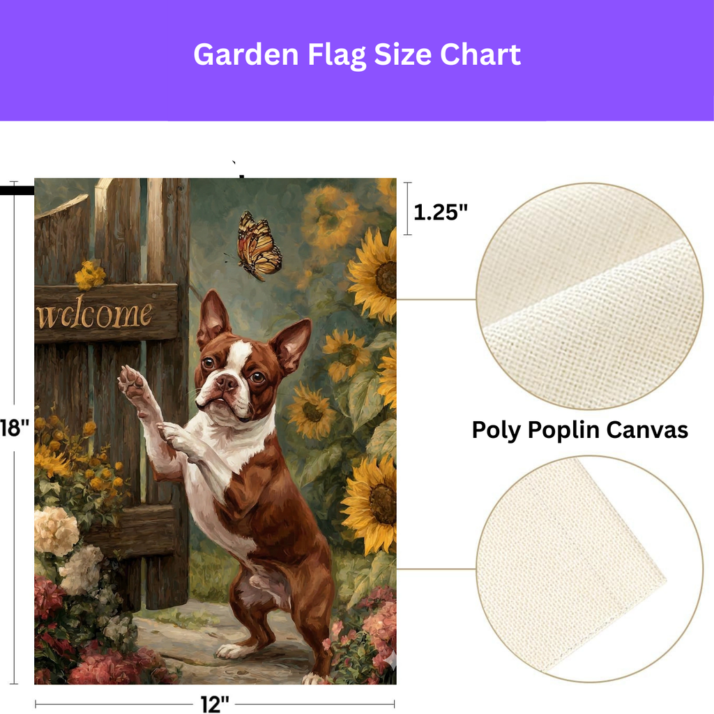 Red Boston Terrier and Sunflowers Garden Flag - yard display - Dragonfire Gardens