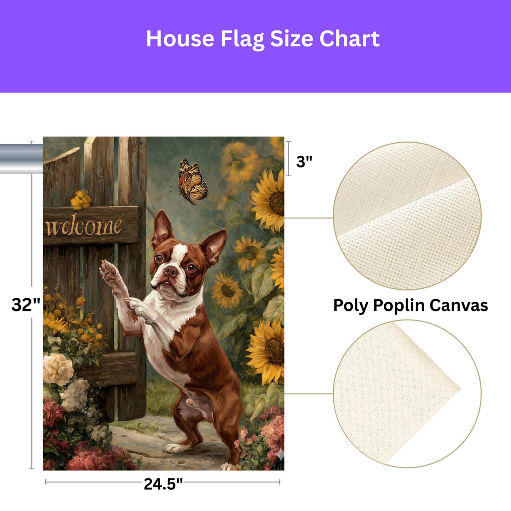 Red Boston Terrier and Sunflowers Garden Flag - porch decor - Dragonfire Gardens