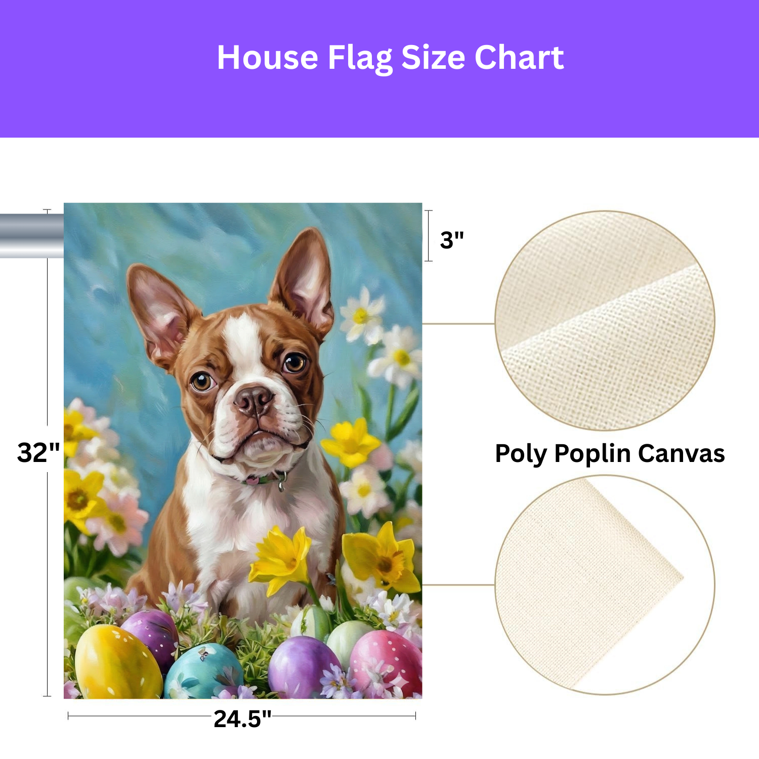 Red Boston Terrier Flowers and Easter Eggs Garden Flag