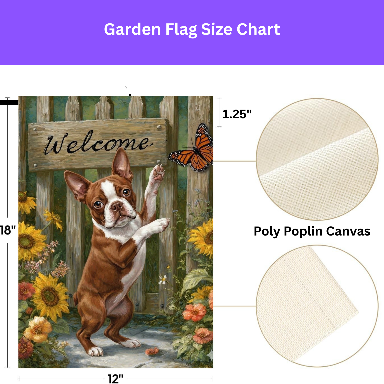 Red Boston Terrier Butterfly Welcome Garden Flag - porch decor - Dragonfire Gardens