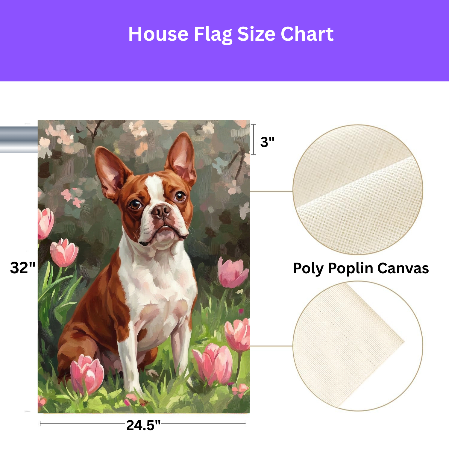 Red Boston Terrier and Pink Tulips Spring Garden Flag - yard display - Dragonfire Gardens