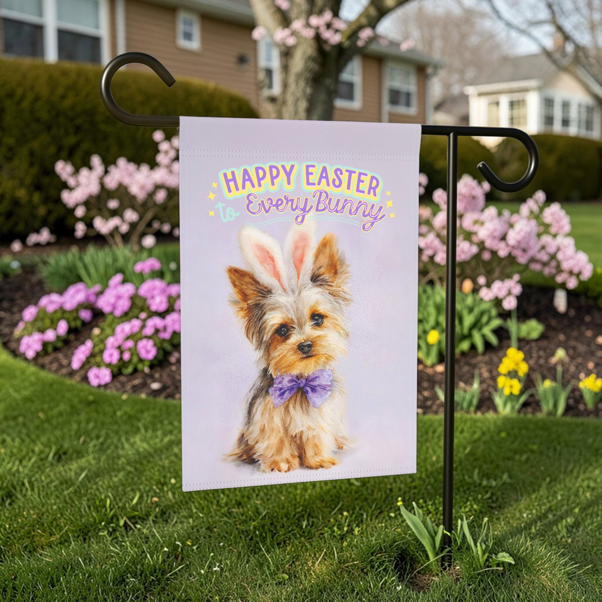 Happy Easter to Every Bunny Yorkshire Terrier Garden Flag