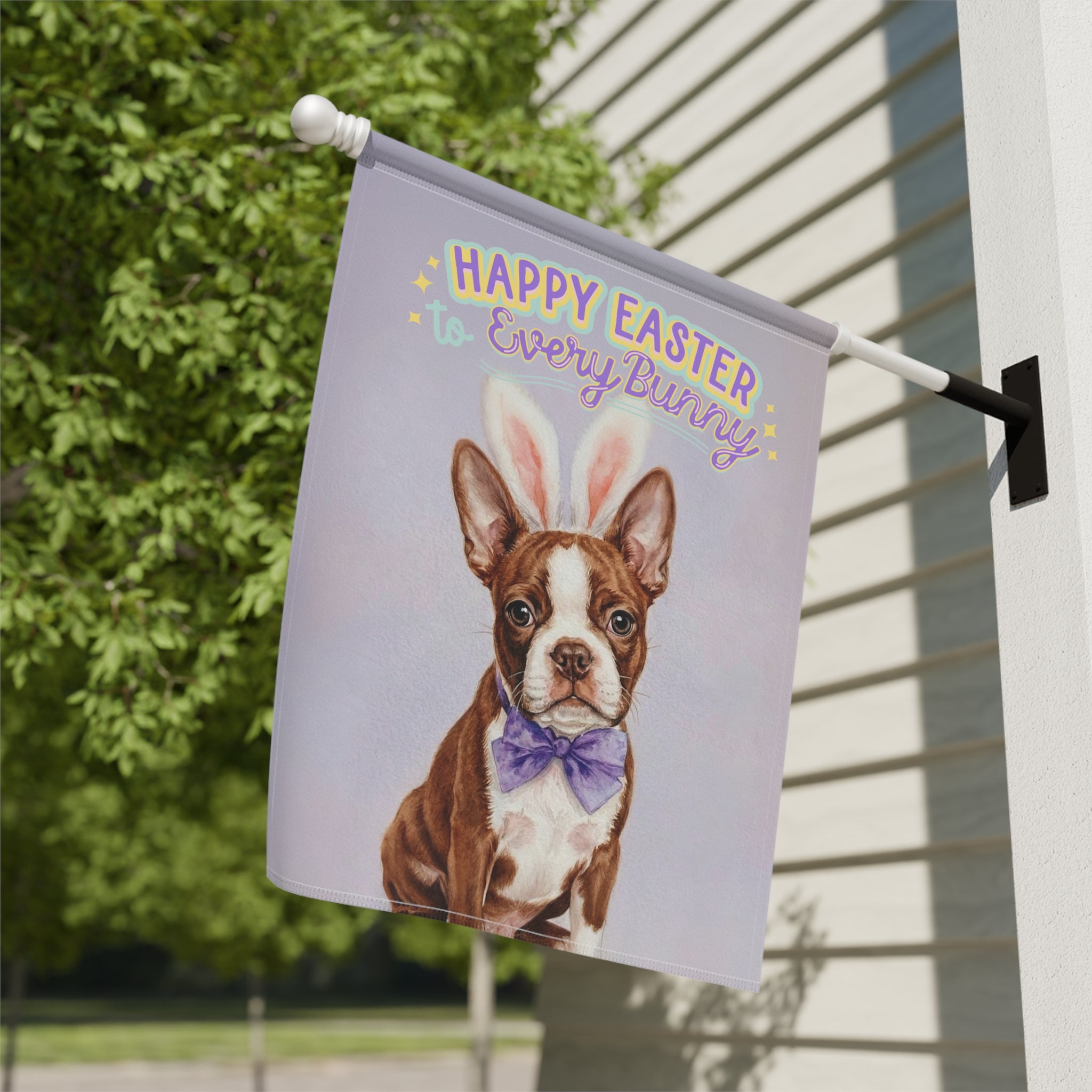 Happy Easter to Every Bunny Red Boston Terrier Garden Flag