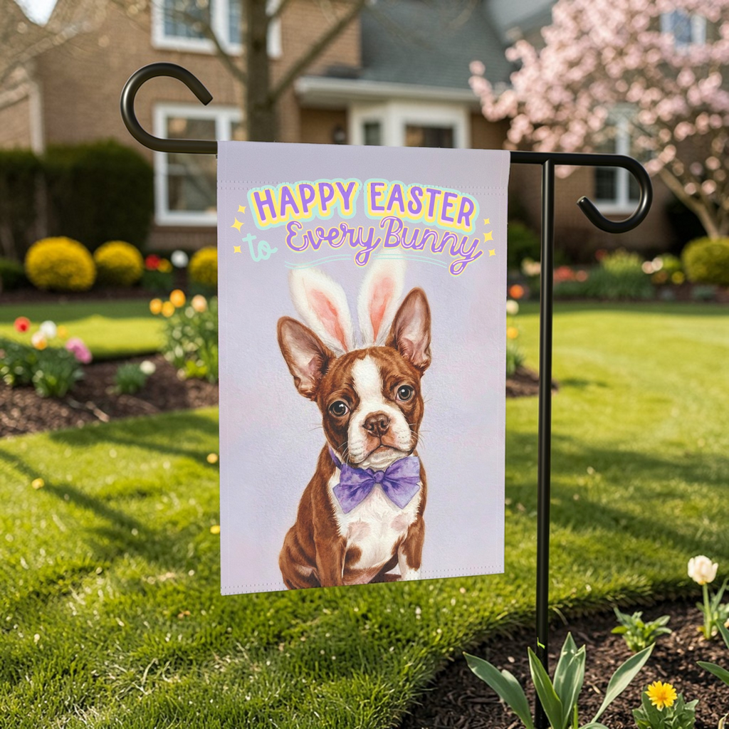 Happy Easter to Every Bunny Red Boston Terrier Garden Flag