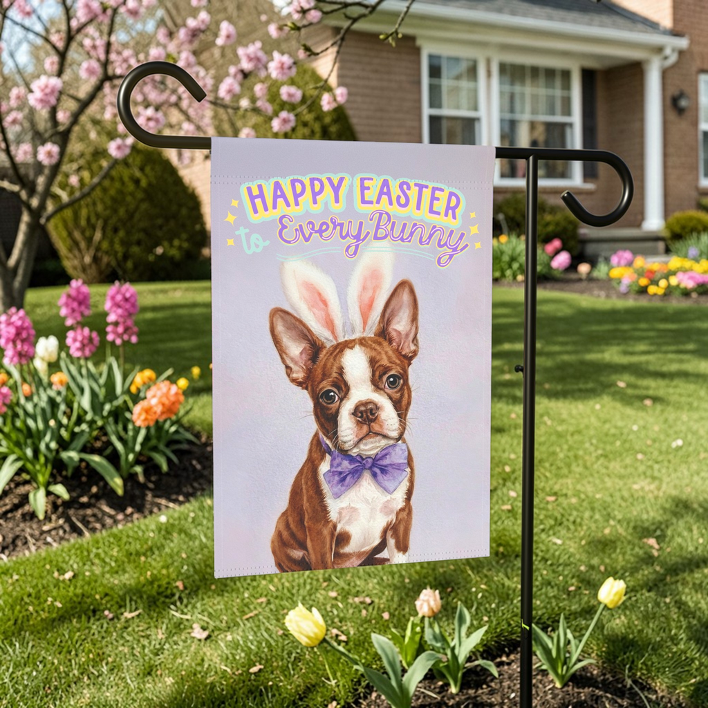 Happy Easter to Every Bunny Red Boston Terrier Garden Flag