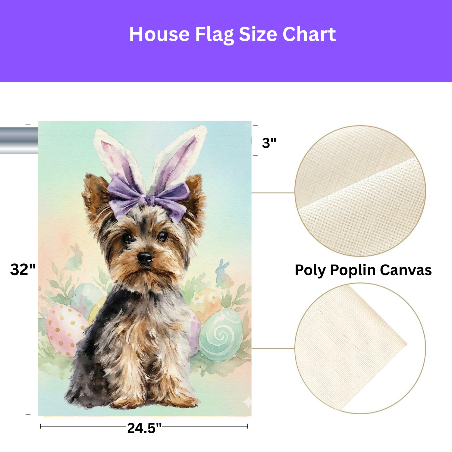 Purple Bow and Bunny Eared Yorkshire Terrier Easter Garden Flag