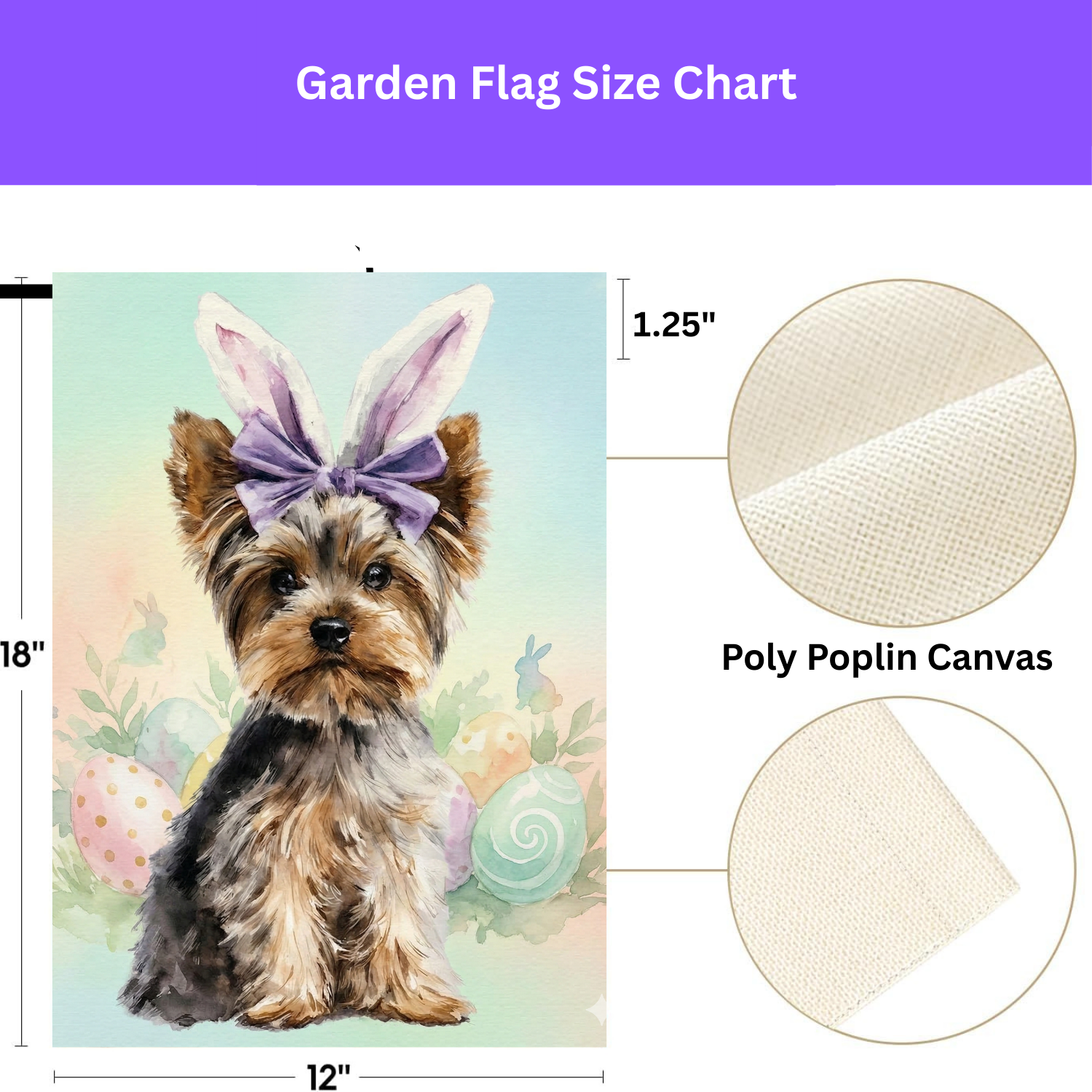 Purple Bow and Bunny Eared Yorkshire Terrier Easter Garden Flag