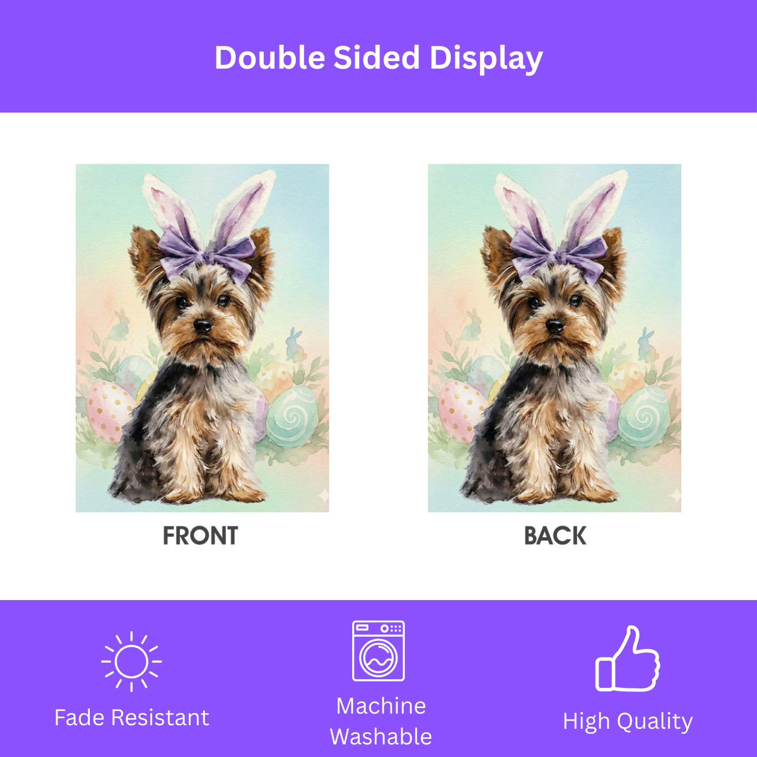 Purple Bow and Bunny Eared Yorkshire Terrier Easter Garden Flag
