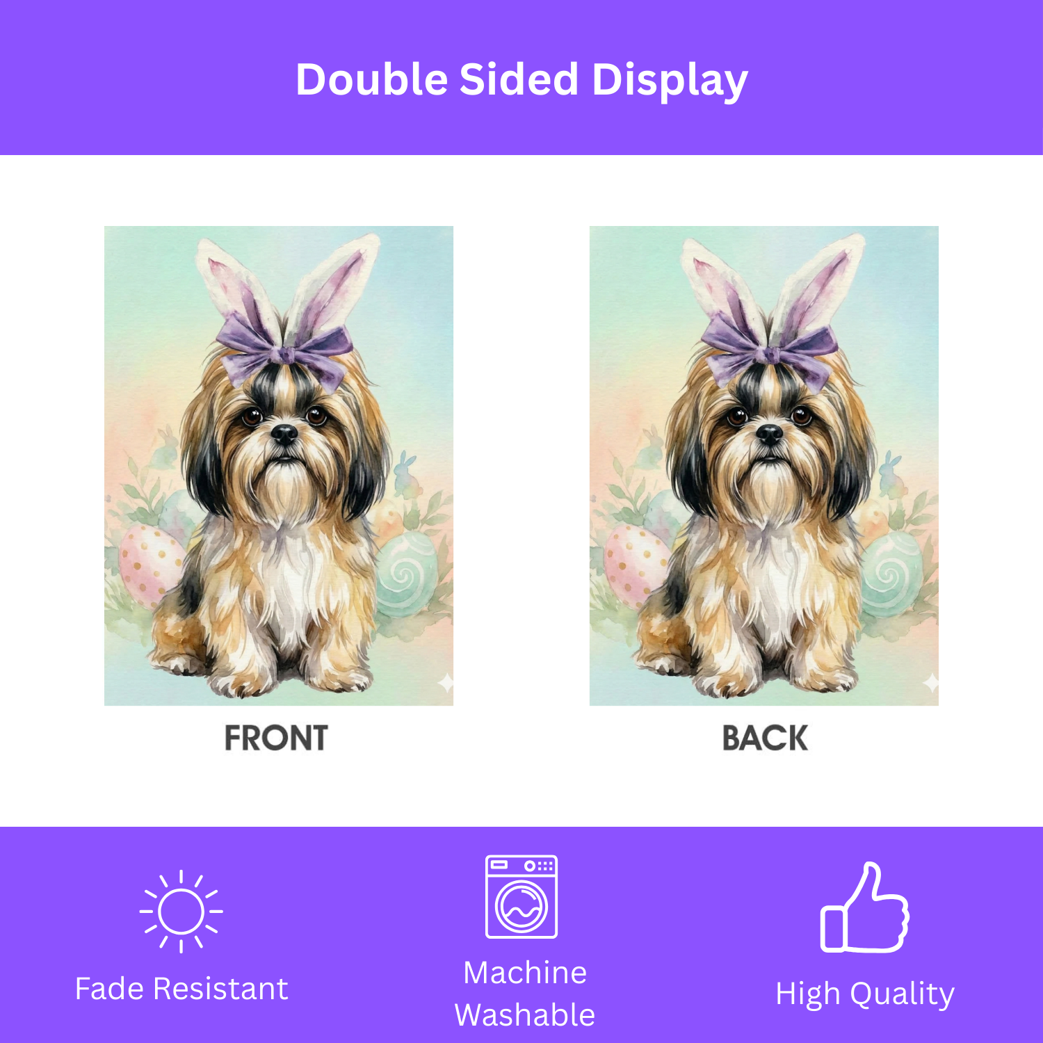 Purple Bow and Bunny Eared Shih Tzu Easter Garden Flag