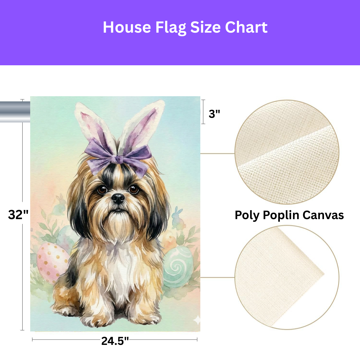Purple Bow and Bunny Eared Shih Tzu Easter Garden Flag