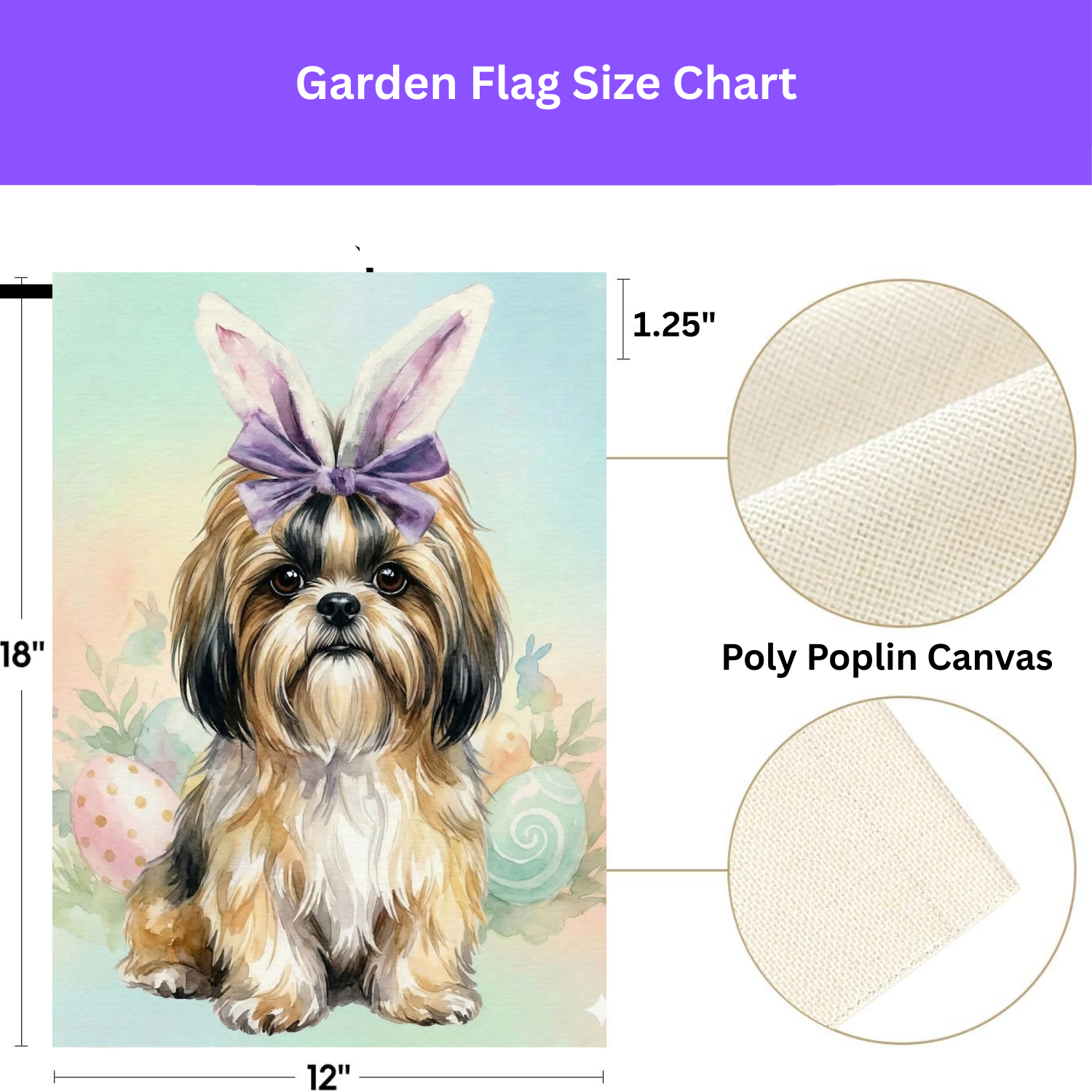 Purple Bow and Bunny Eared Shih Tzu Easter Garden Flag