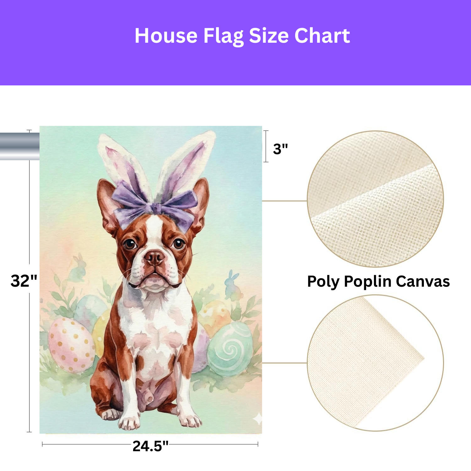 Purple Bow and Bunny Eared Red Boston Terrier Easter Garden Flag