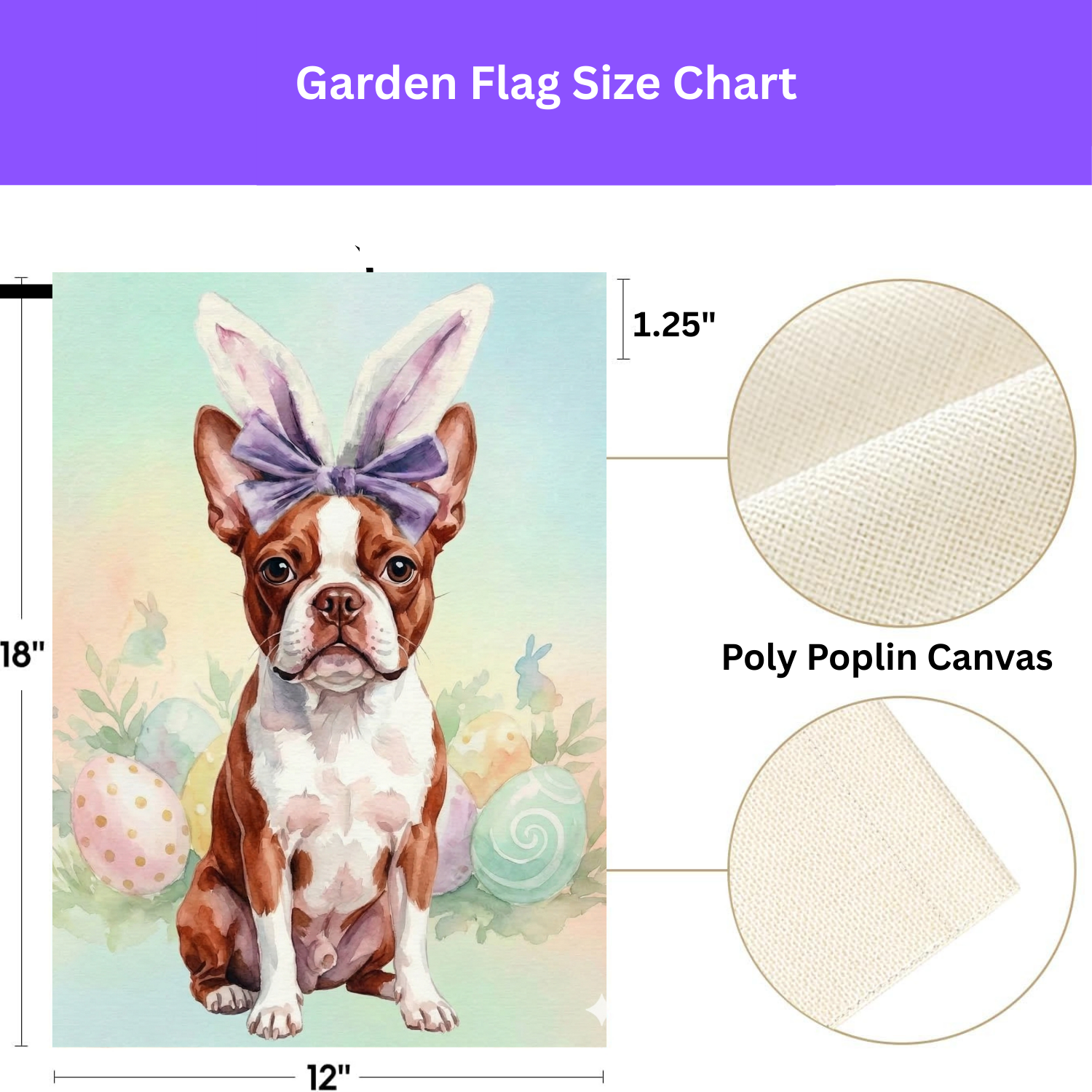 Purple Bow and Bunny Eared Red Boston Terrier Easter Garden Flag