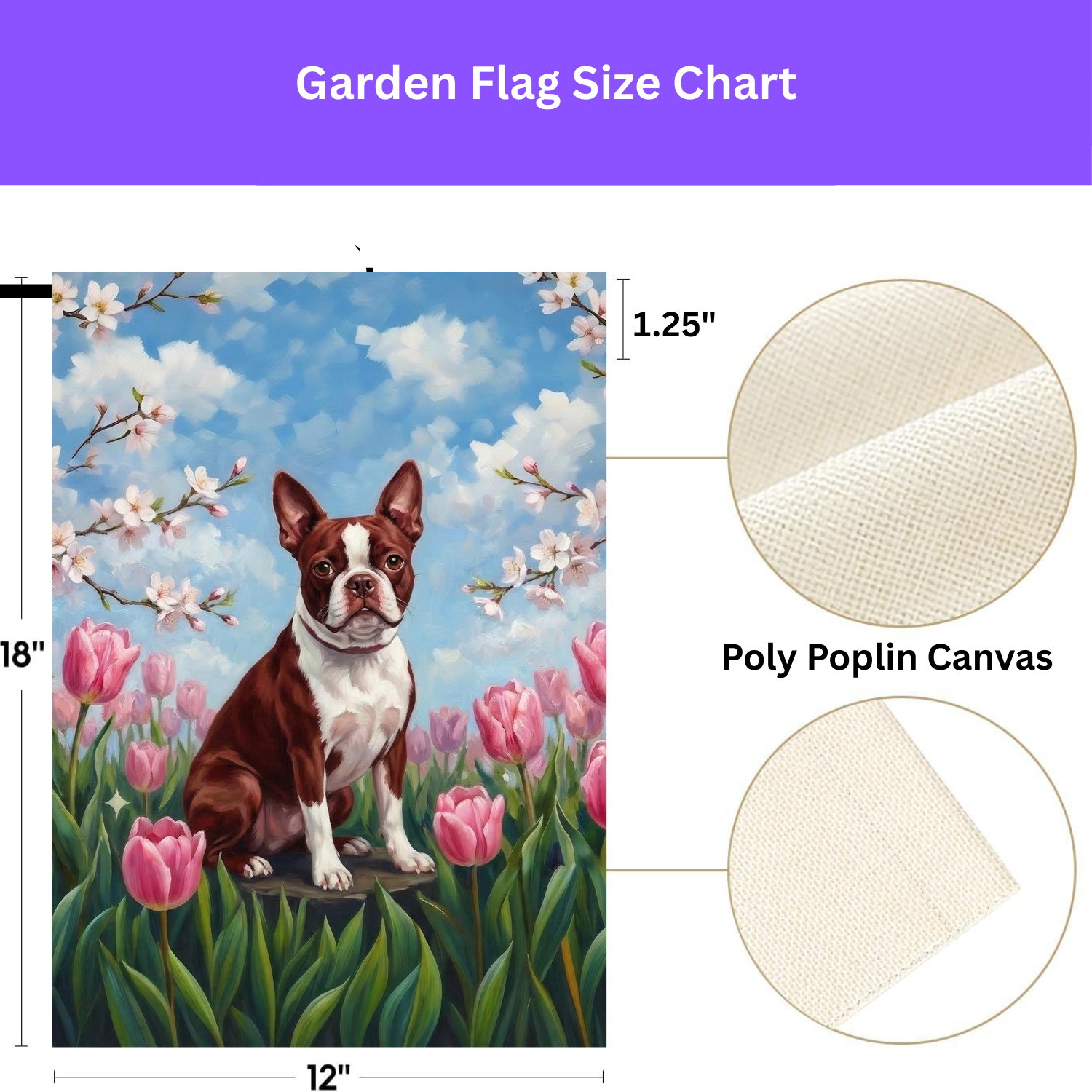 Pink Tulip Red Boston Terrier Garden Flag - double-sided design - Dragonfire Gardens