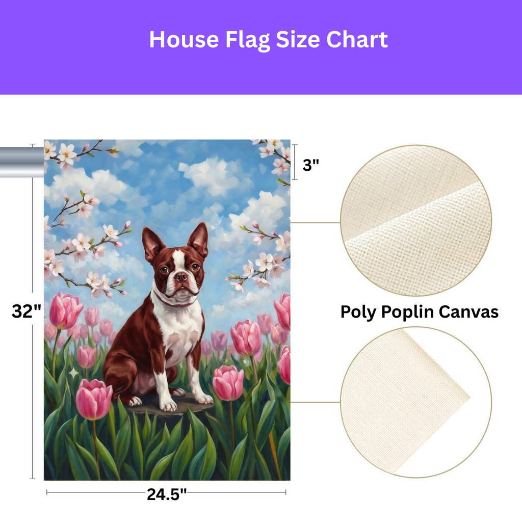 Pink Tulip Red Boston Terrier Garden Flag - yard display - Dragonfire Gardens