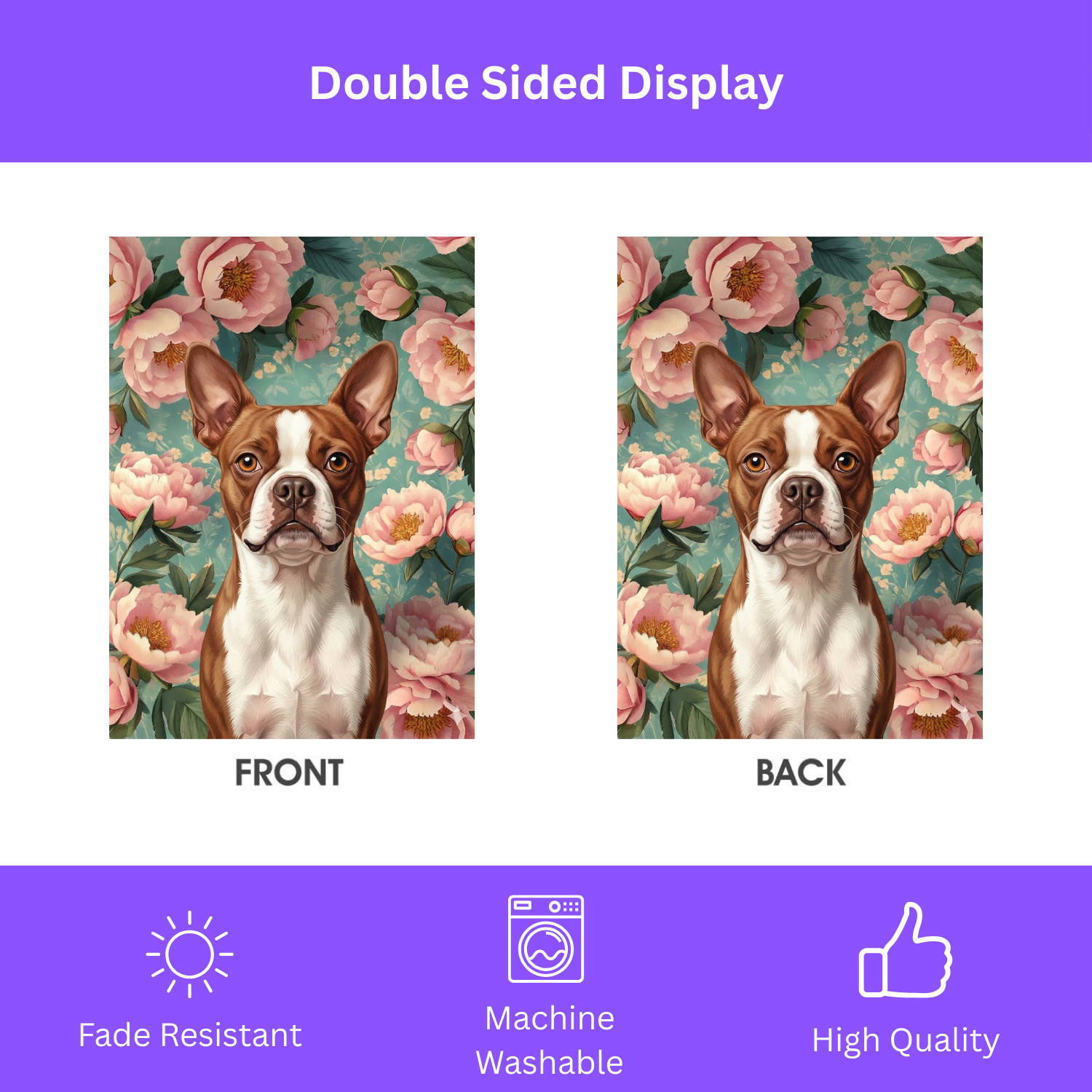 Pink Peony Red Boston Terrier Garden Flag - yard display - Dragonfire Gardens