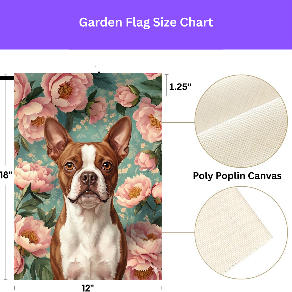 Pink Peony Red Boston Terrier Garden Flag - porch decor - Dragonfire Gardens