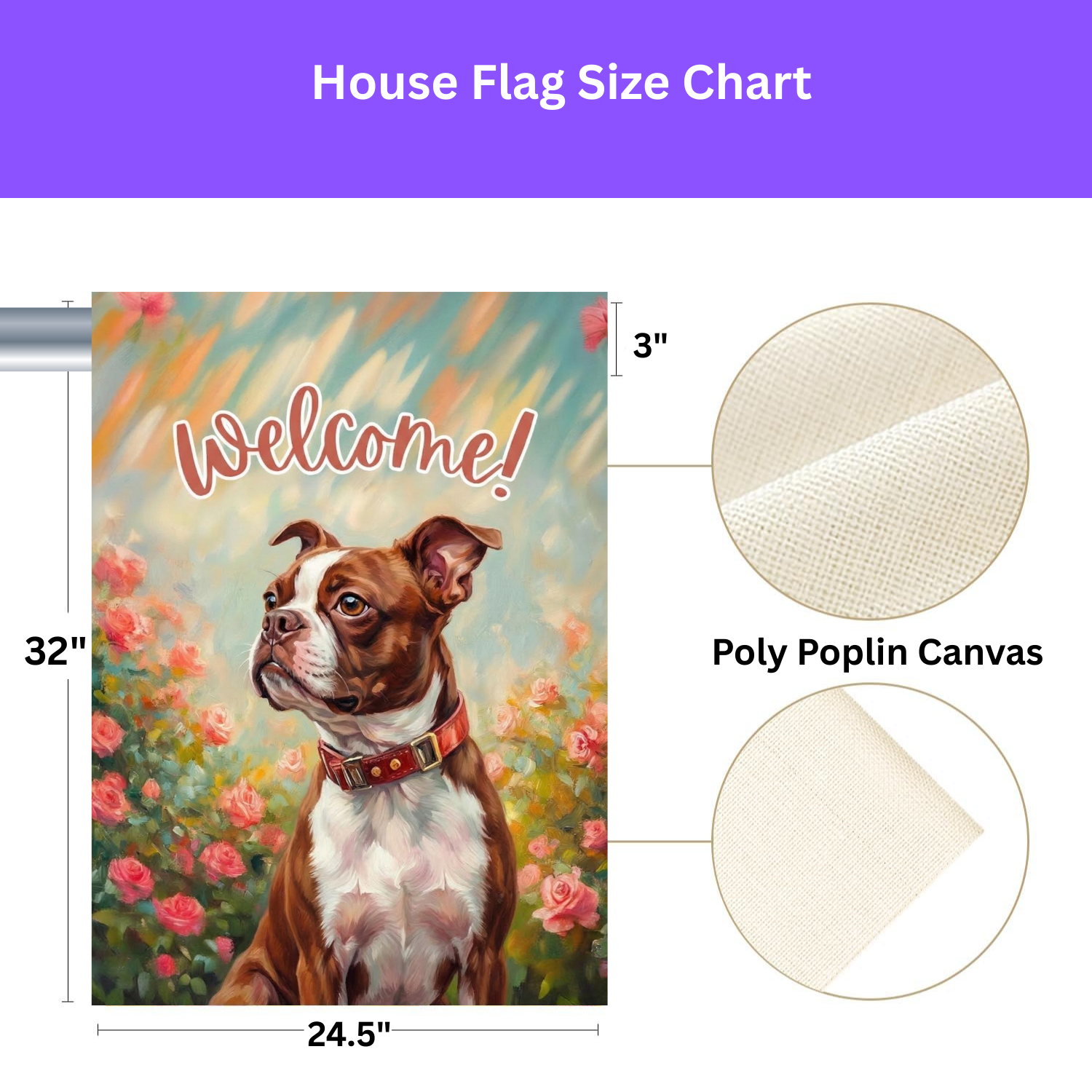 Pink Flower Red Boston Terrier Welcome Garden Flag - yard display - Dragonfire Gardens