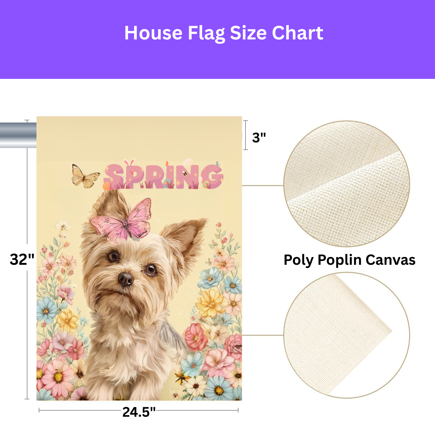 Pink Butterfly Spring Yorkshire Terrier Garden Flag - size comparison - Dragonfire Gardens