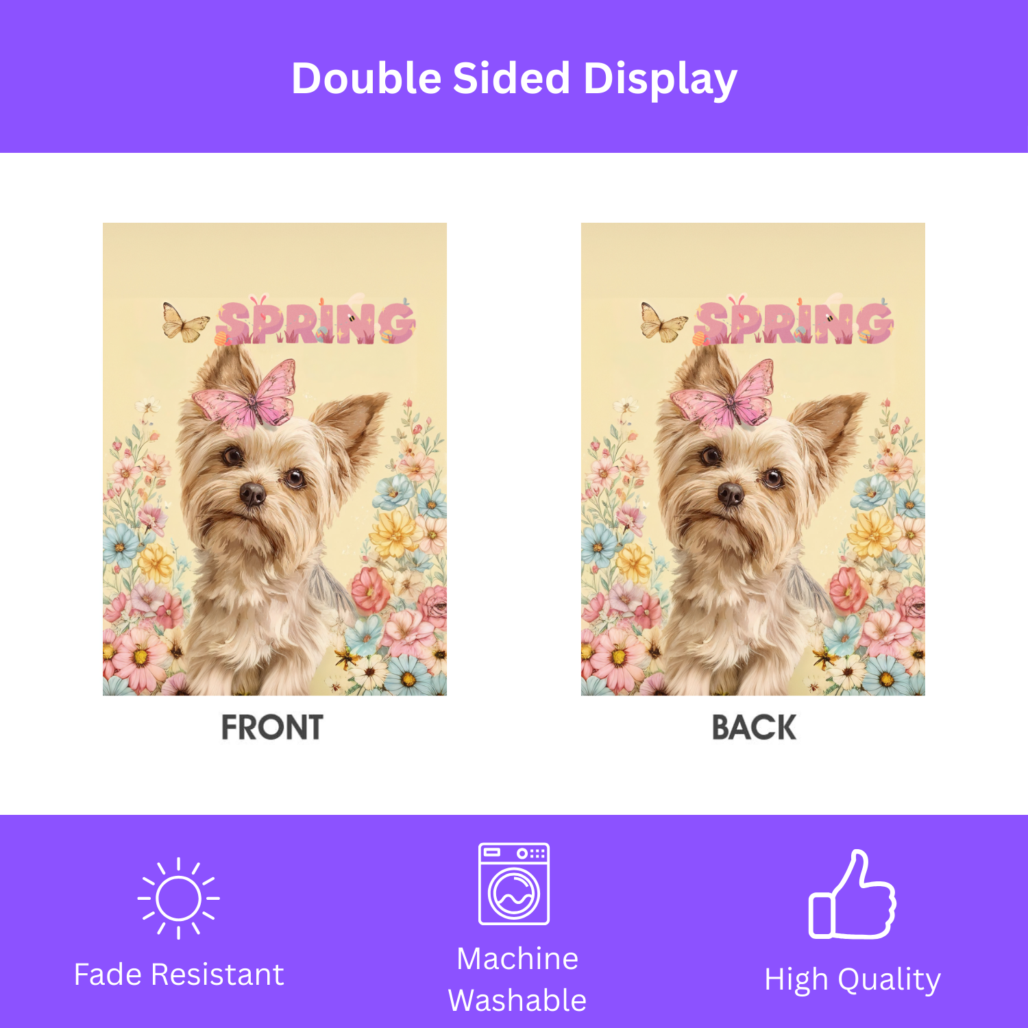 Pink Butterfly Spring Yorkshire Terrier Garden Flag - porch decor - Dragonfire Gardens