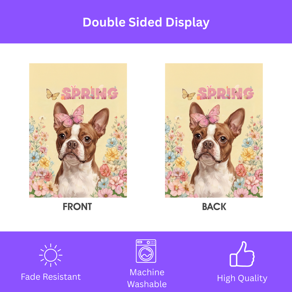 Pink Butterfly Spring Red Boston Terrier Garden Flag - porch decor - Dragonfire Gardens