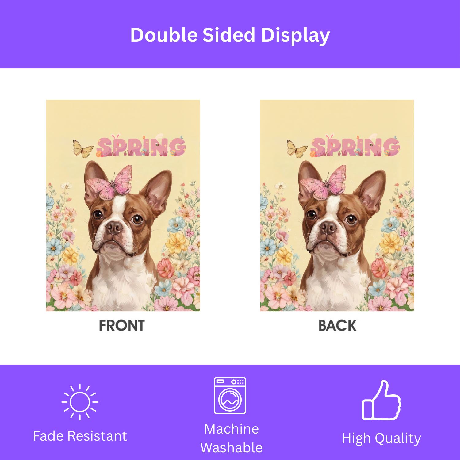 Pink Butterfly Spring Red Boston Terrier Garden Flag - porch decor - Dragonfire Gardens