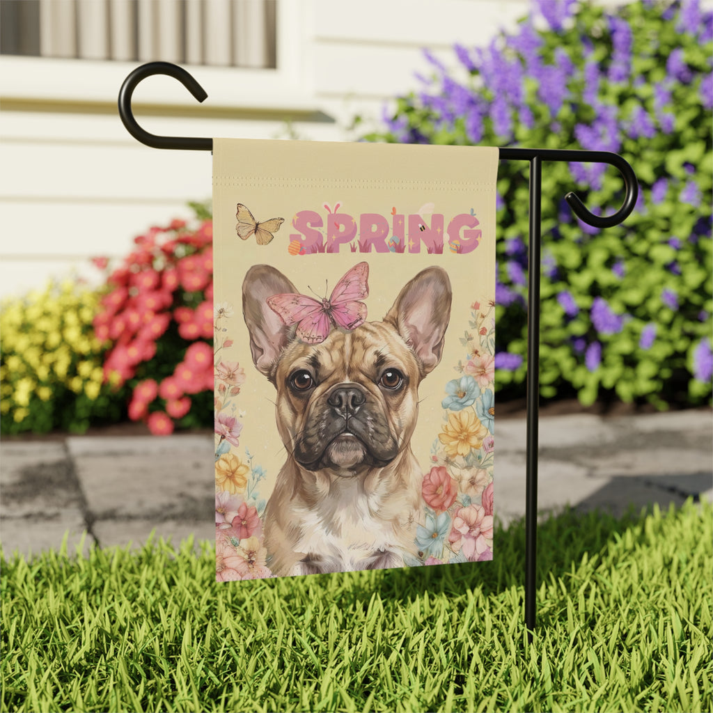 Pink Butterfly Spring French Bulldog Garden Flag