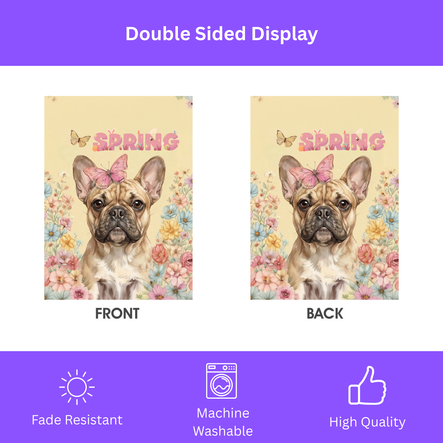 Pink Butterfly Spring French Bulldog Garden Flag