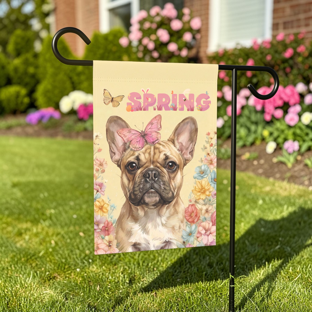 Pink Butterfly Spring French Bulldog Garden Flag