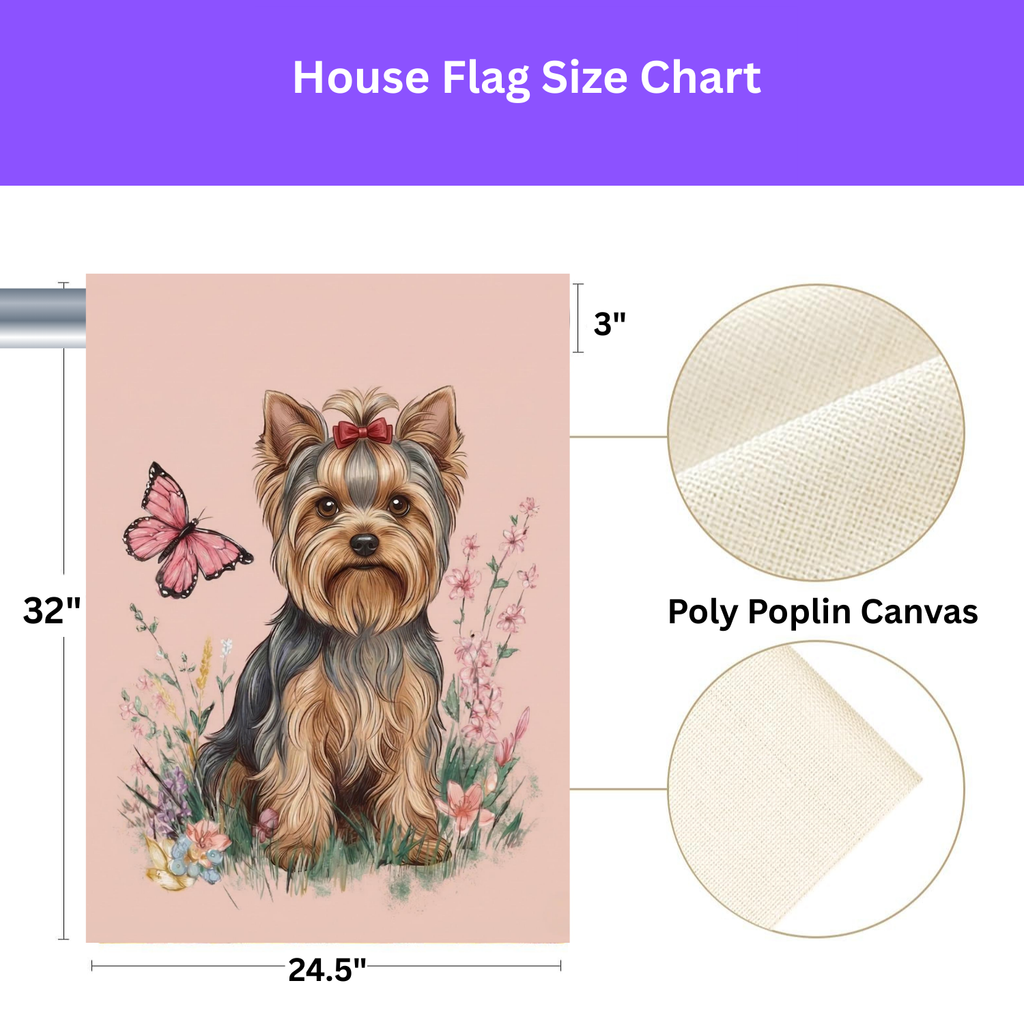 Pink Butterfly Yorkshire Terrier Spring Garden Flag - porch decor - Dragonfire Gardens