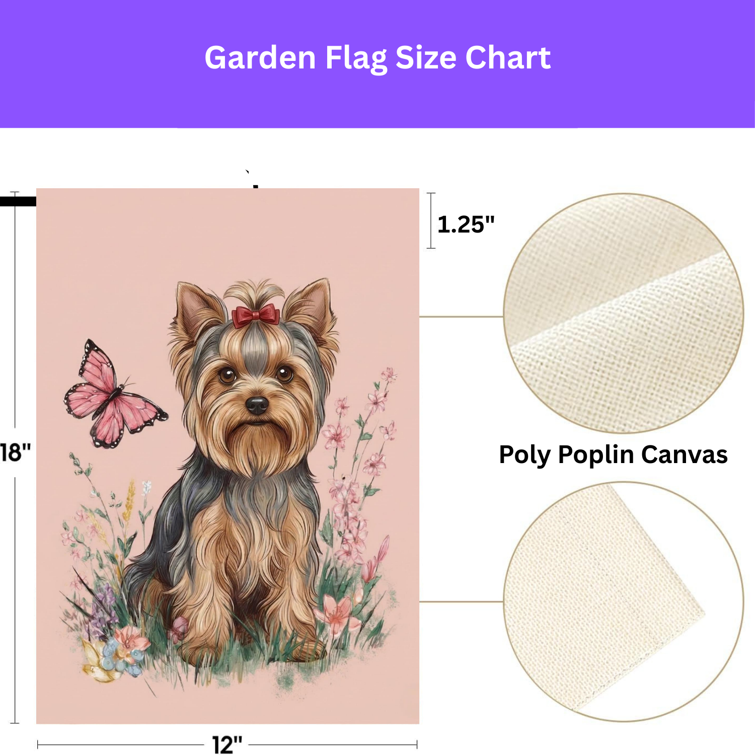 Pink Butterfly Yorkshire Terrier Spring Garden Flag - double-sided design - Dragonfire Gardens