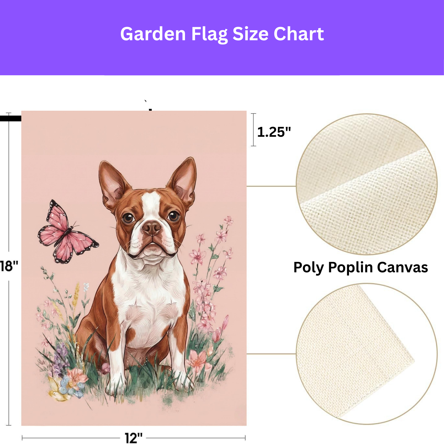 Pink Butterfly Red Boston Terrier Spring Garden Flag - double-sided design - Dragonfire Gardens