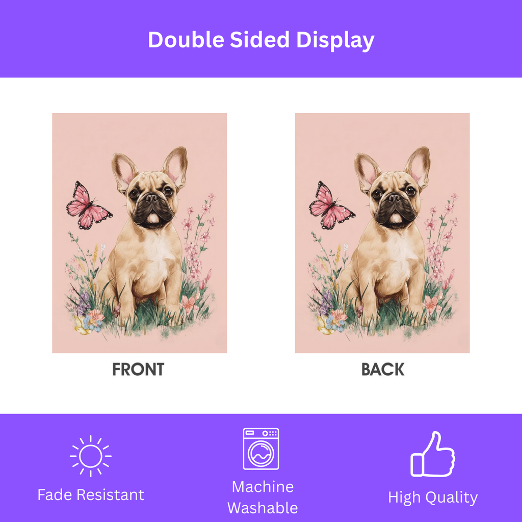 Pink Butterfly Frenchie Spring Garden Flag