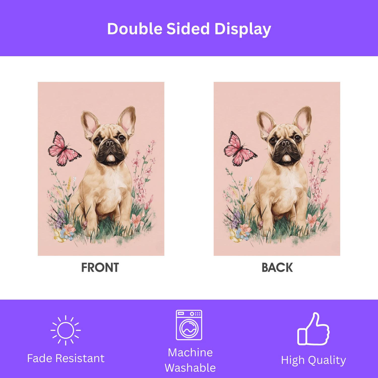 Pink Butterfly Frenchie Spring Garden Flag