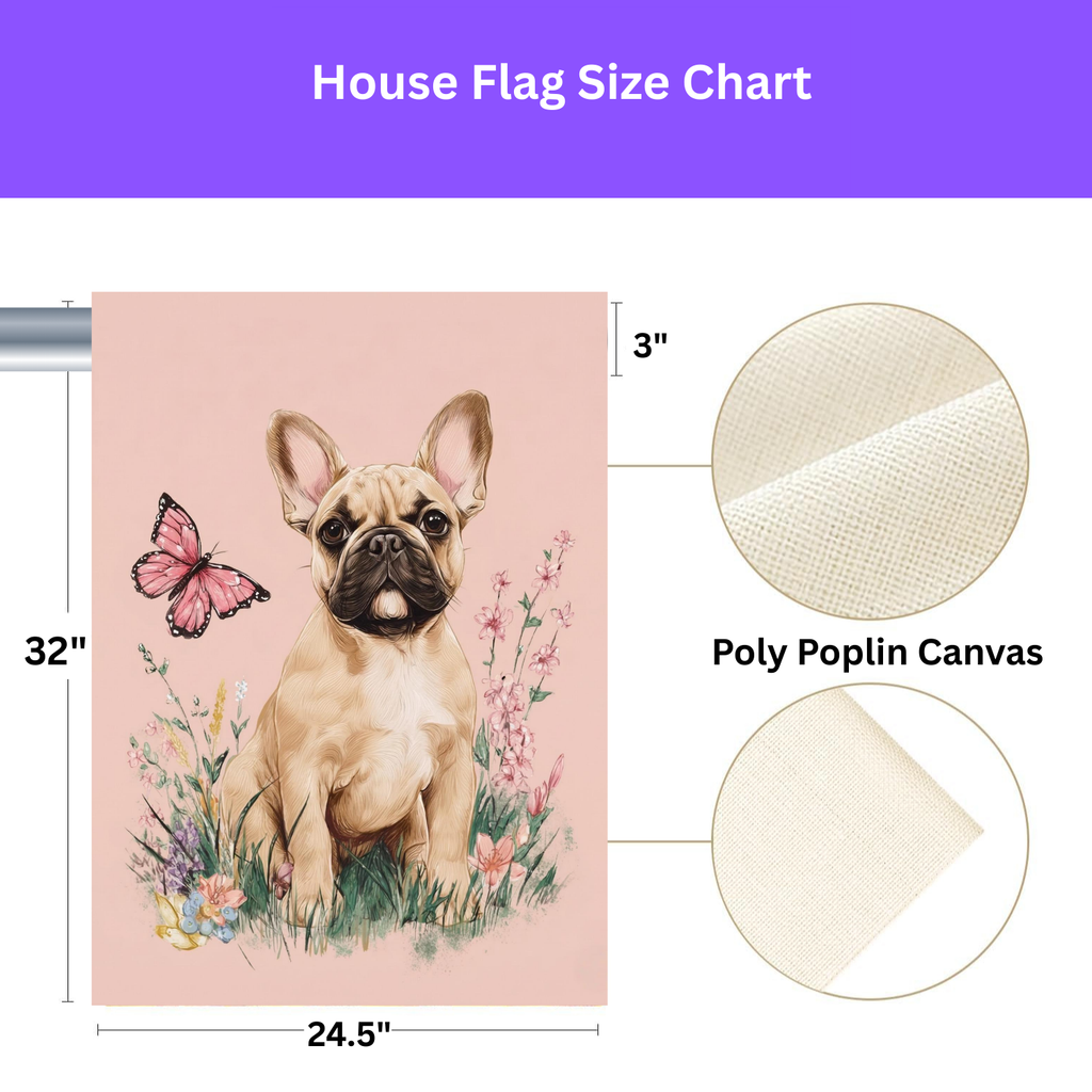 Pink Butterfly Frenchie Spring Garden Flag