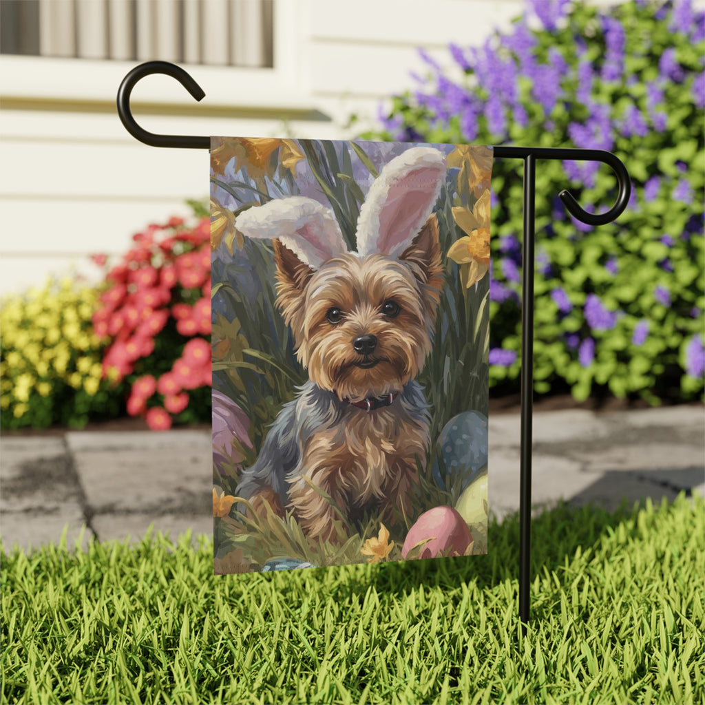 Pink Bunny Ears Yorkshire Terrier Easter Garden Flag