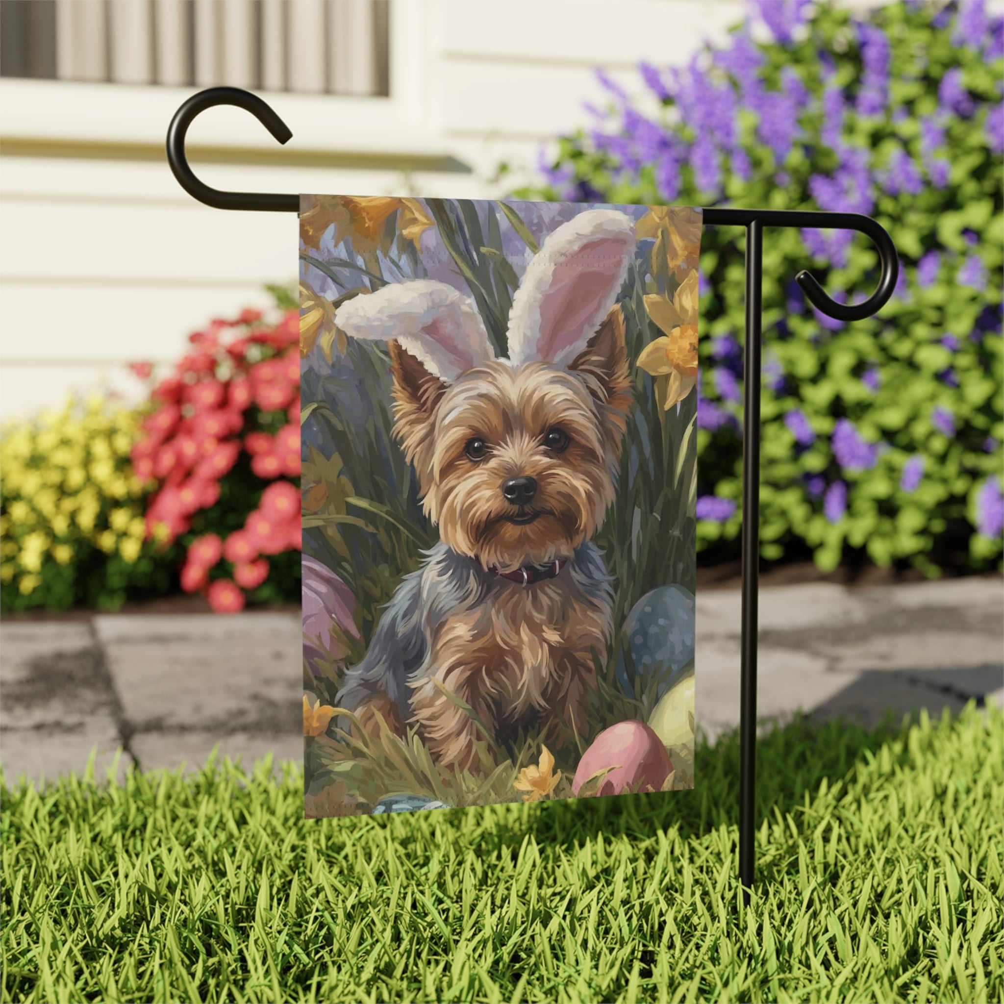 Pink Bunny Ears Yorkshire Terrier Easter Garden Flag