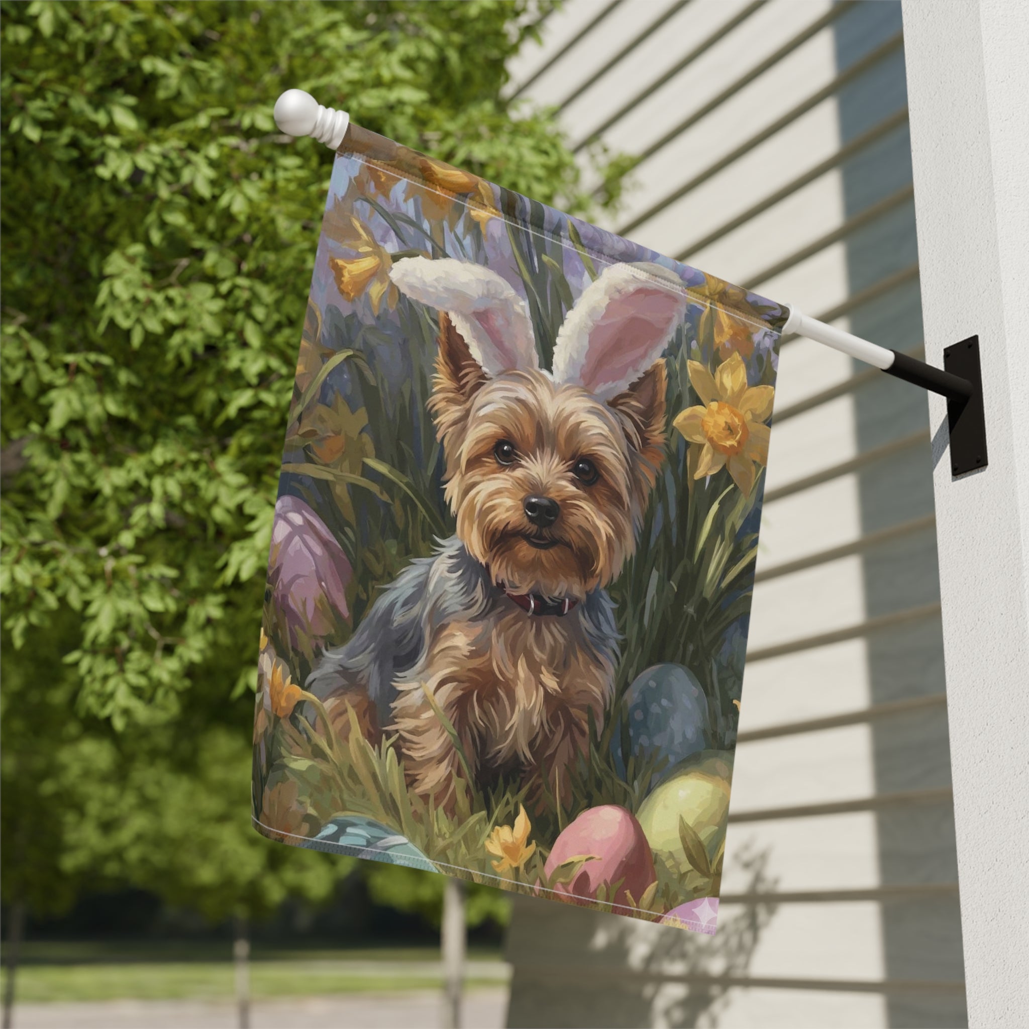 Pink Bunny Ears Yorkshire Terrier Easter Garden Flag