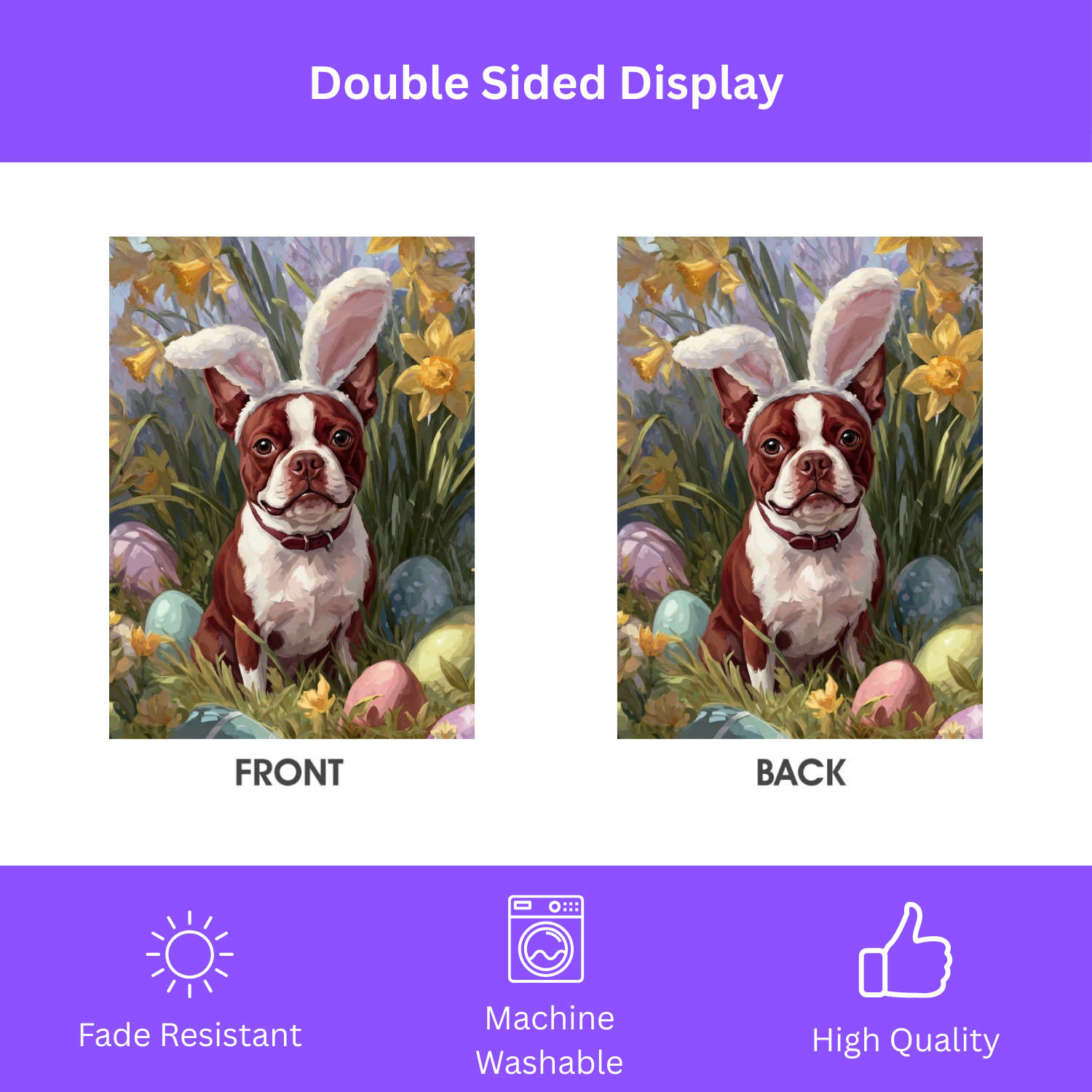 Pink Bunny Ears Red Boston Terrier Easter Garden Flag