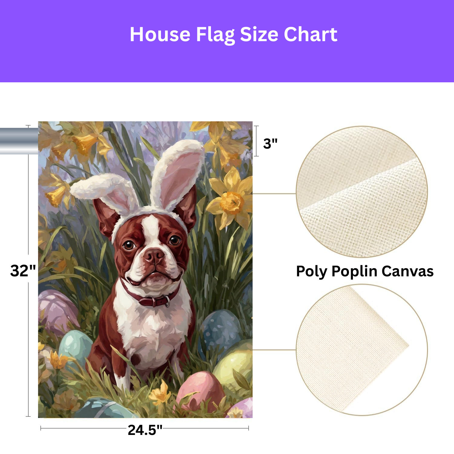 Pink Bunny Ears Red Boston Terrier Easter Garden Flag