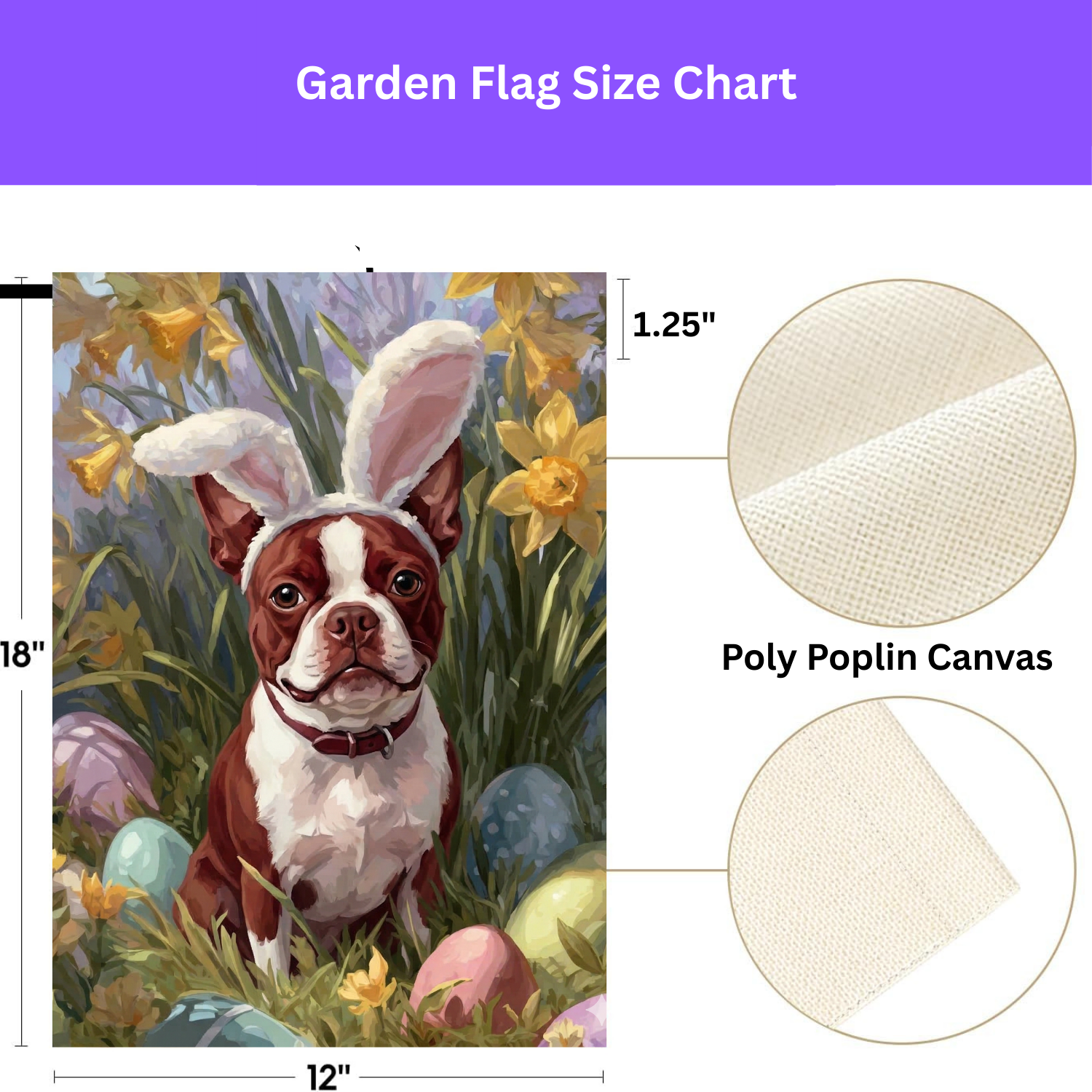Pink Bunny Ears Red Boston Terrier Easter Garden Flag
