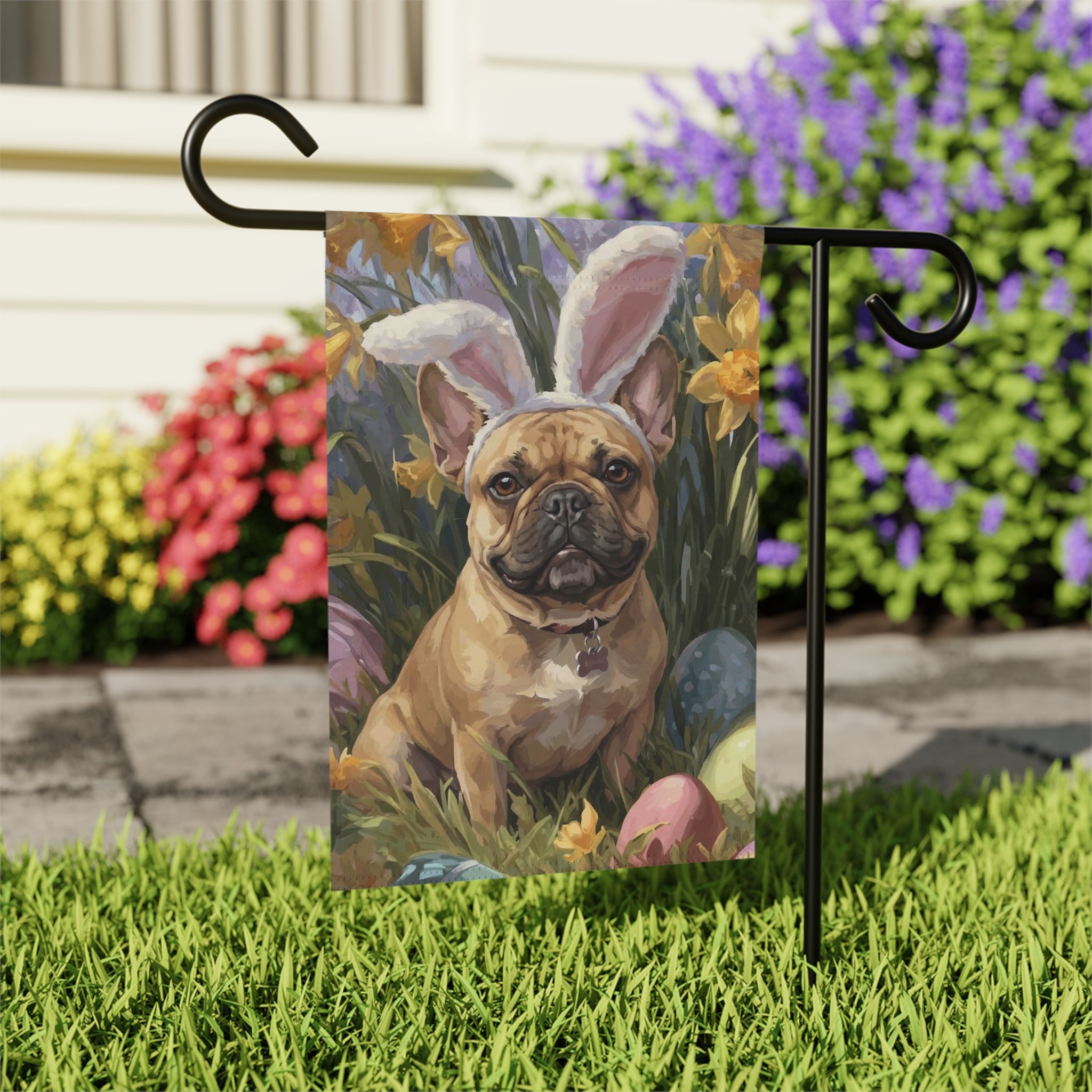 Pink Bunny Ears French Bulldog Easter Flag