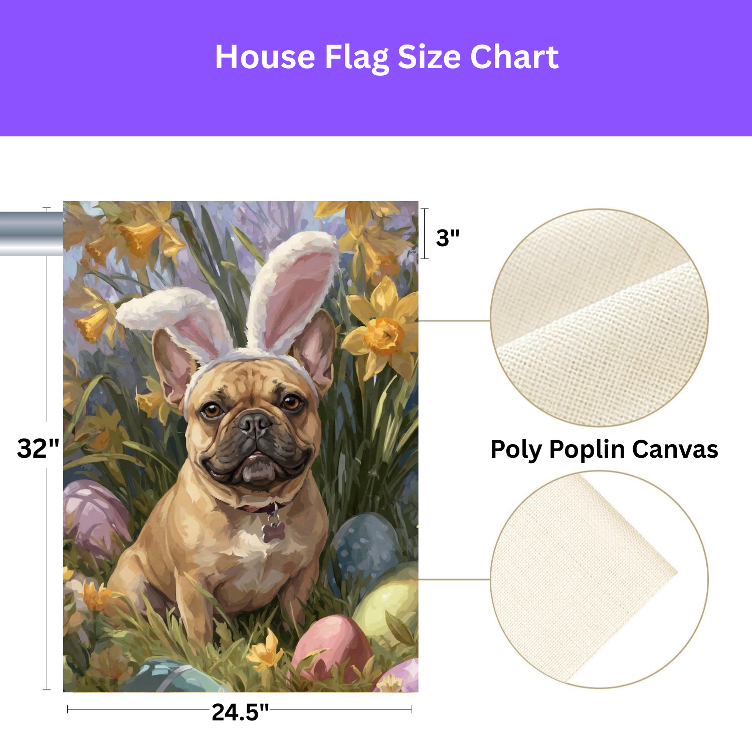 Pink Bunny Ears French Bulldog Easter Flag