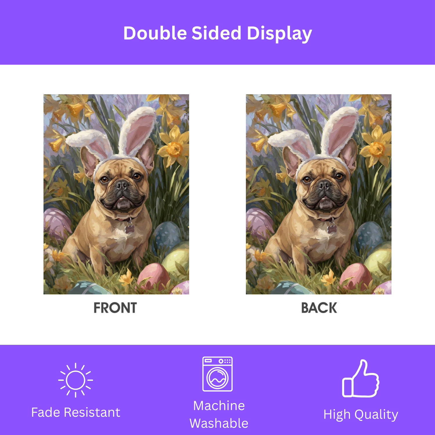 Pink Bunny Ears French Bulldog Easter Flag
