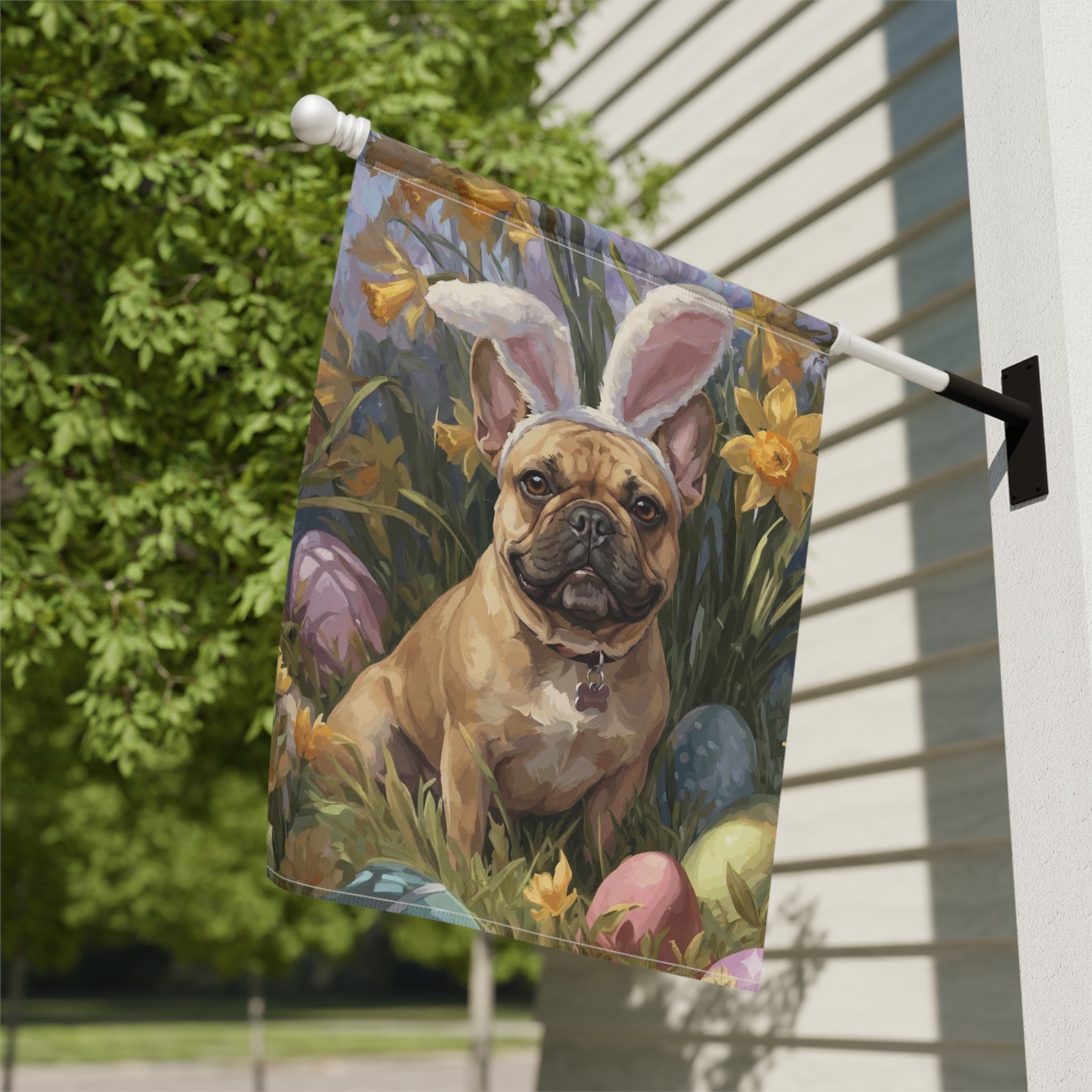 Pink Bunny Ears French Bulldog Easter Flag