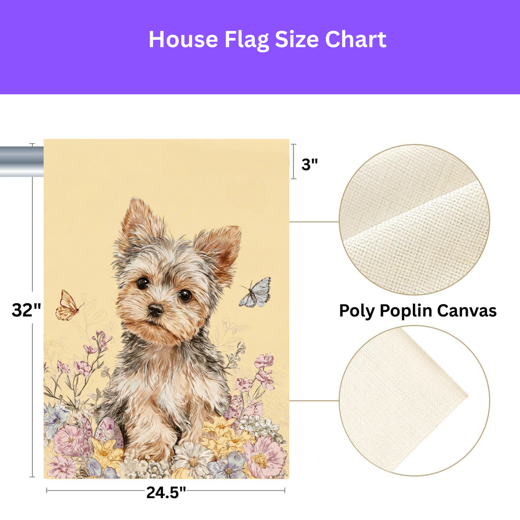 Hello  Floral Yorkshire Terrier Garden Flag - porch decor - Dragonfire Gardens